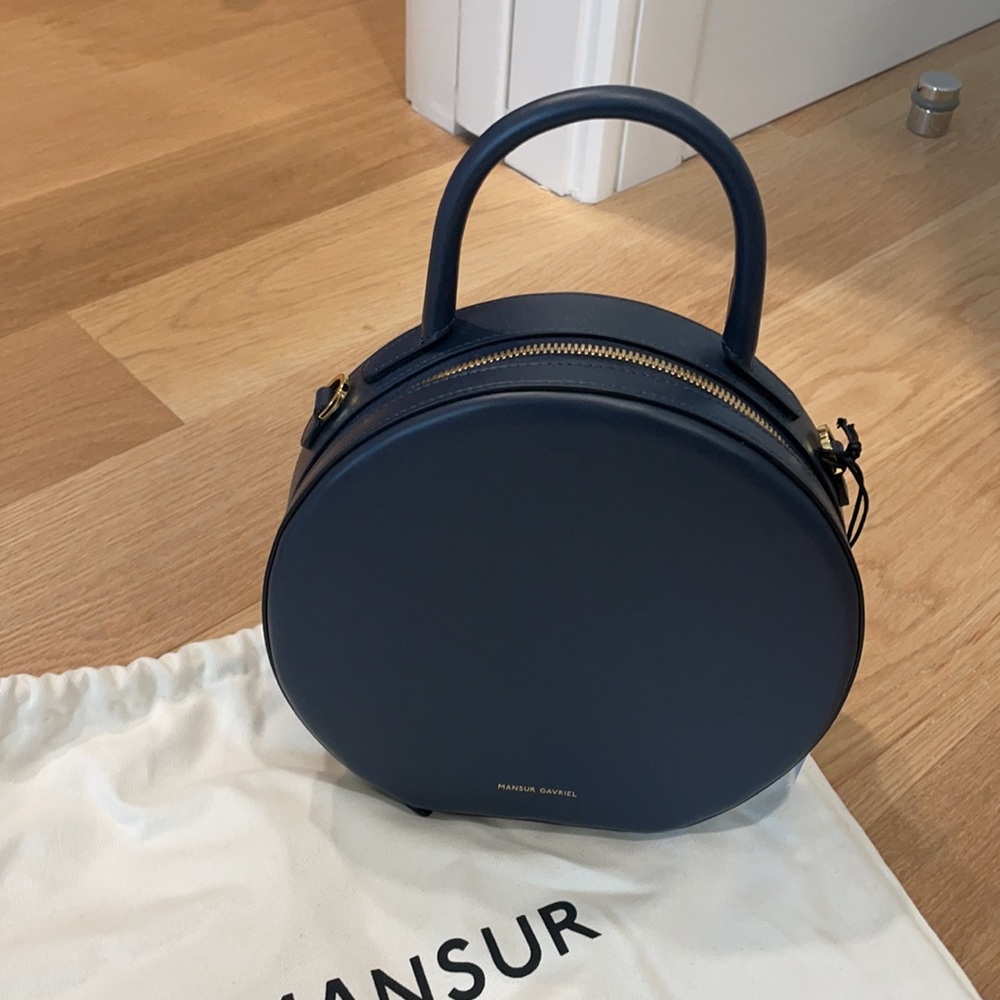 Mansur Gavriel blue calfskin round bag
